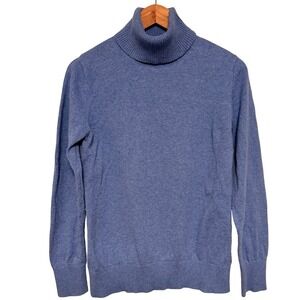 LL Bean Turtleneck Sweater M Blue Cotton Cashmere Blend Classic Preppy